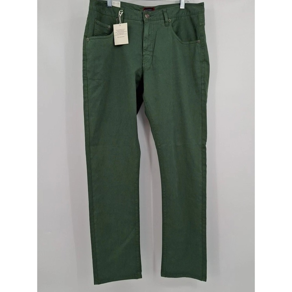UNTUCKit Pants Mens 35 x 32 Green Straight Fit Garment Dyed Pima Cotton Stretch
